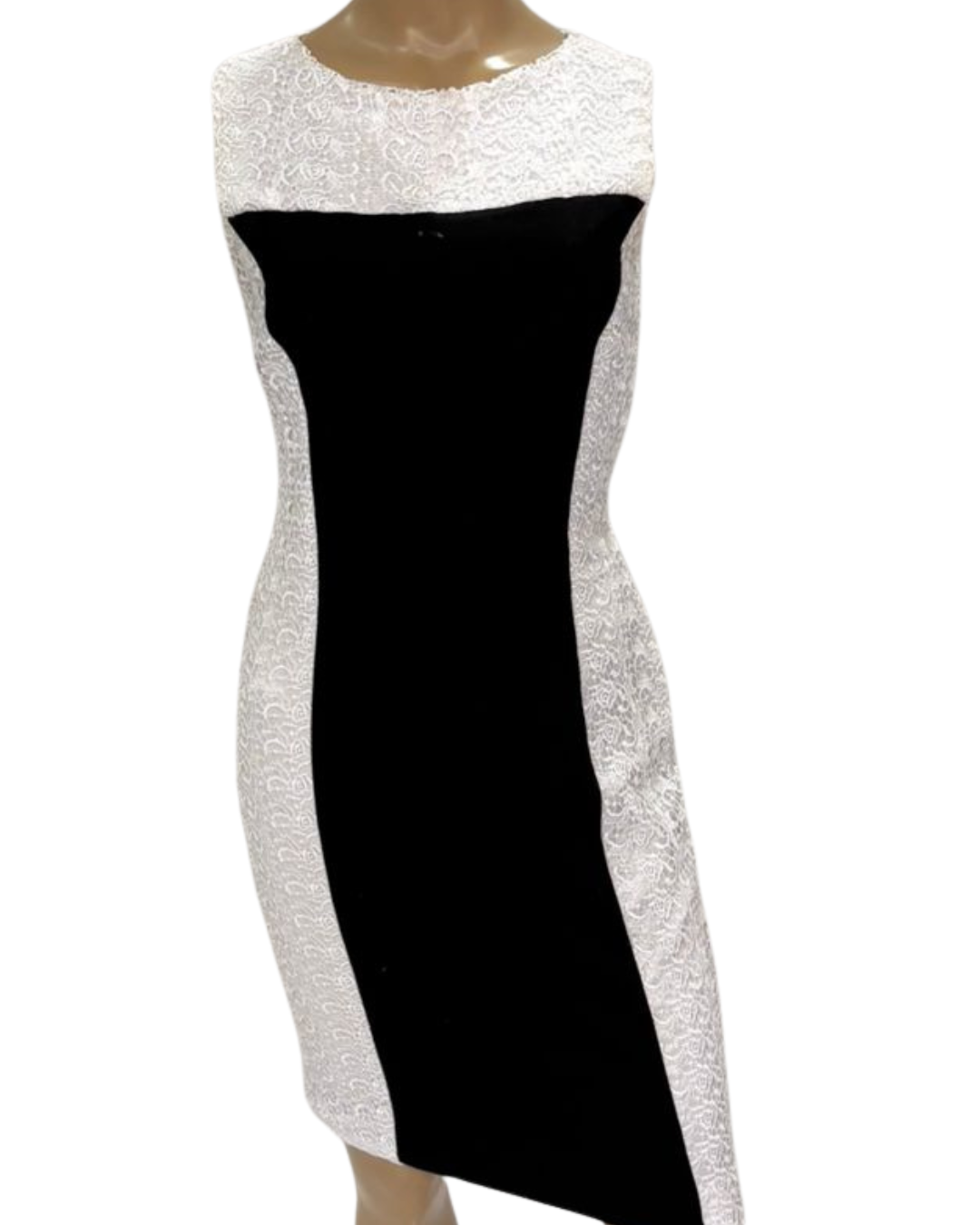 Vestido Casual chique, Preto com renda Branca. TAM P