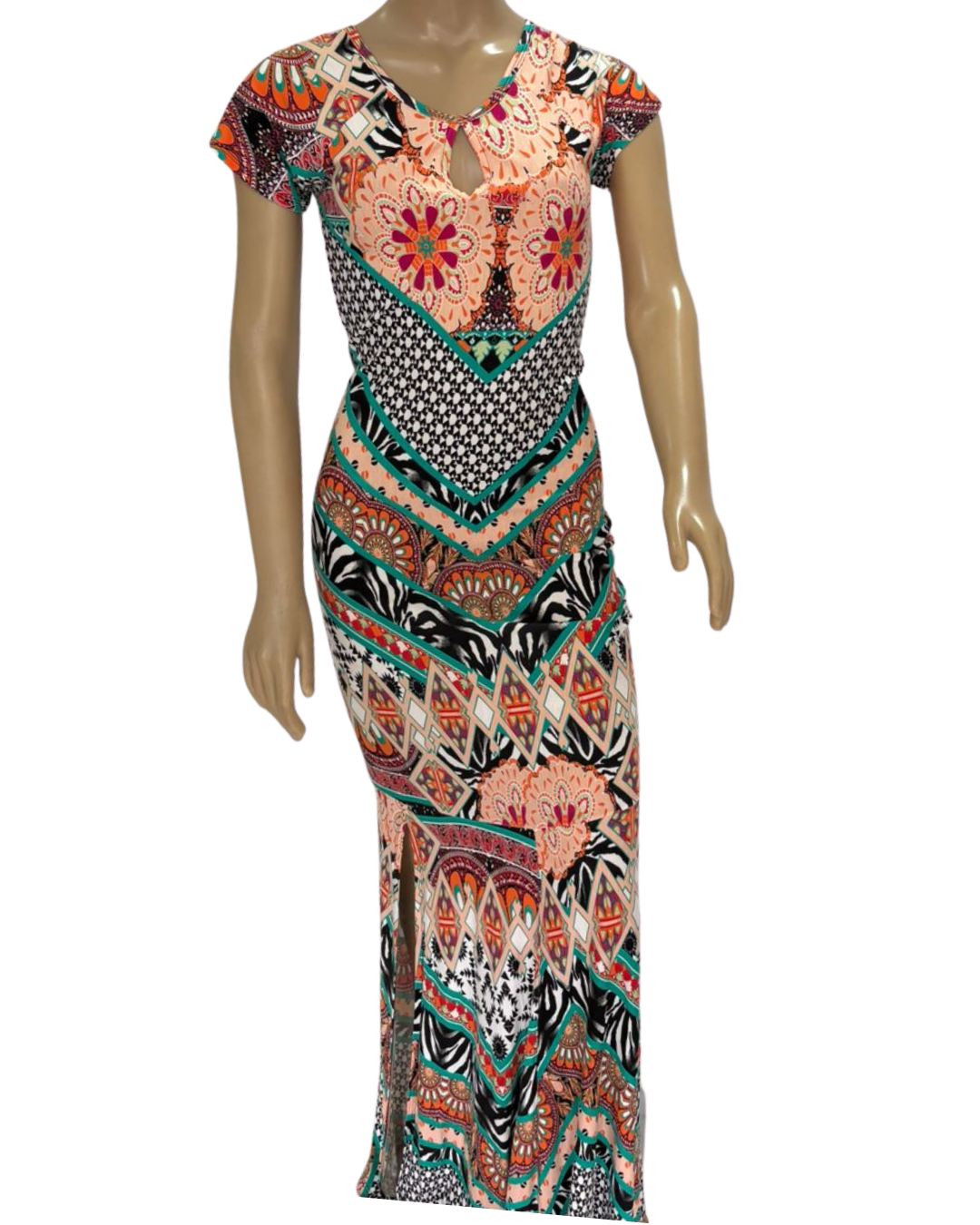 Vestido Longo Malha - estampado com abertura lateral. TAM P