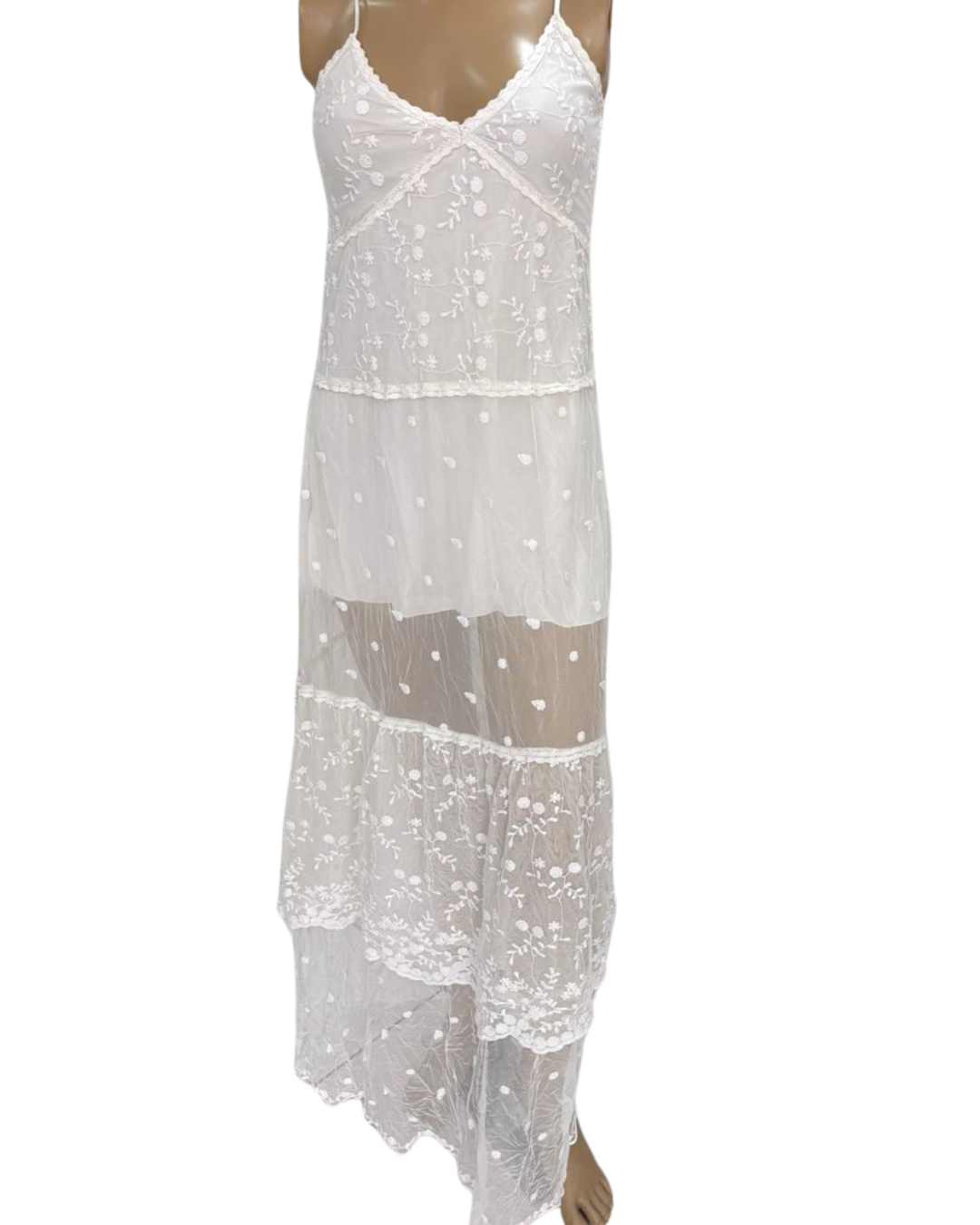 Vestido longo de alças Branco em tule. TAM PP