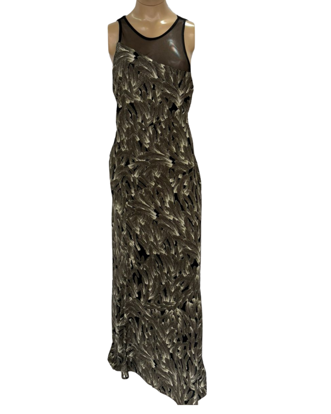 Vestido longo Forrado, estampa fundo preto. TAM 40