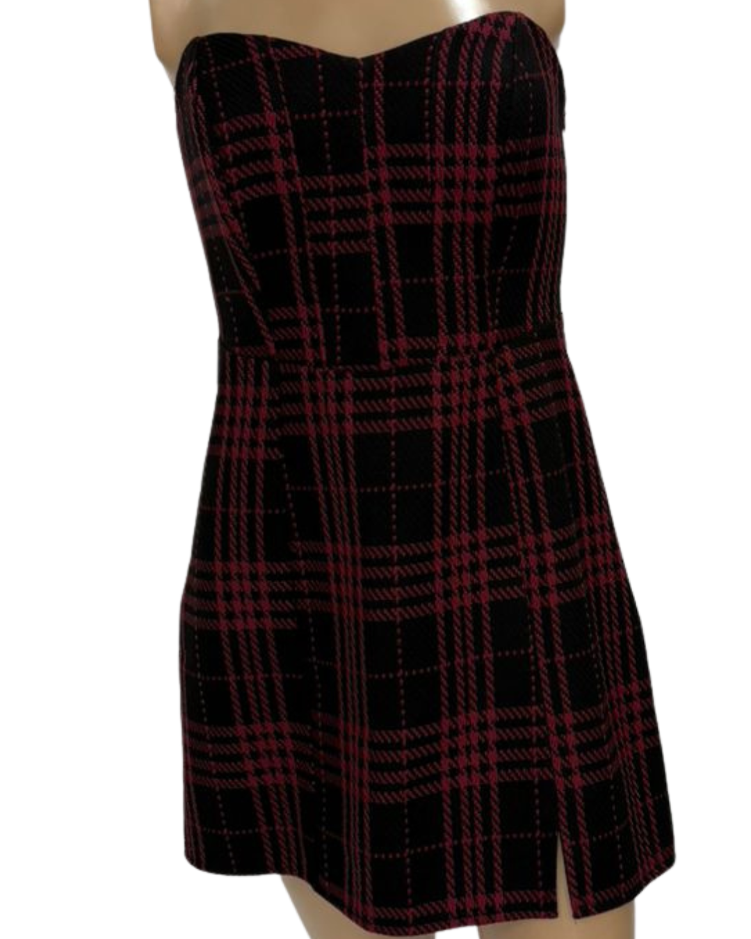Vestido Casual - Tomara que caia Xadrez, fundo preto e vermelho TAM P