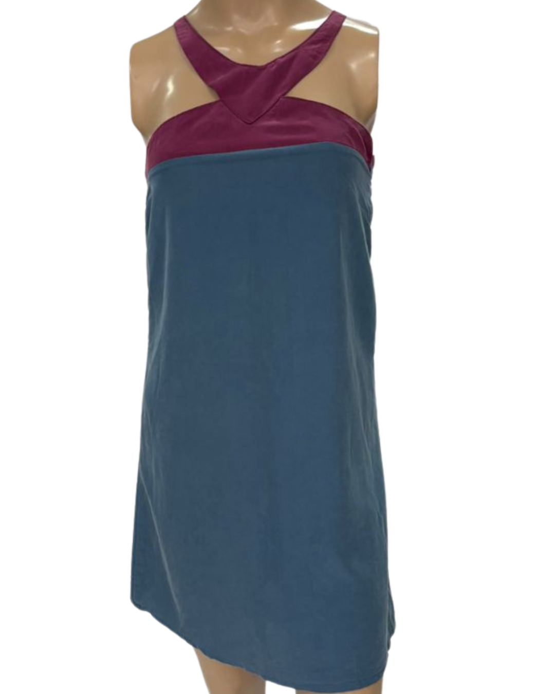 Vestido Casual de alças Petróleo com detalhes vinho TAM P