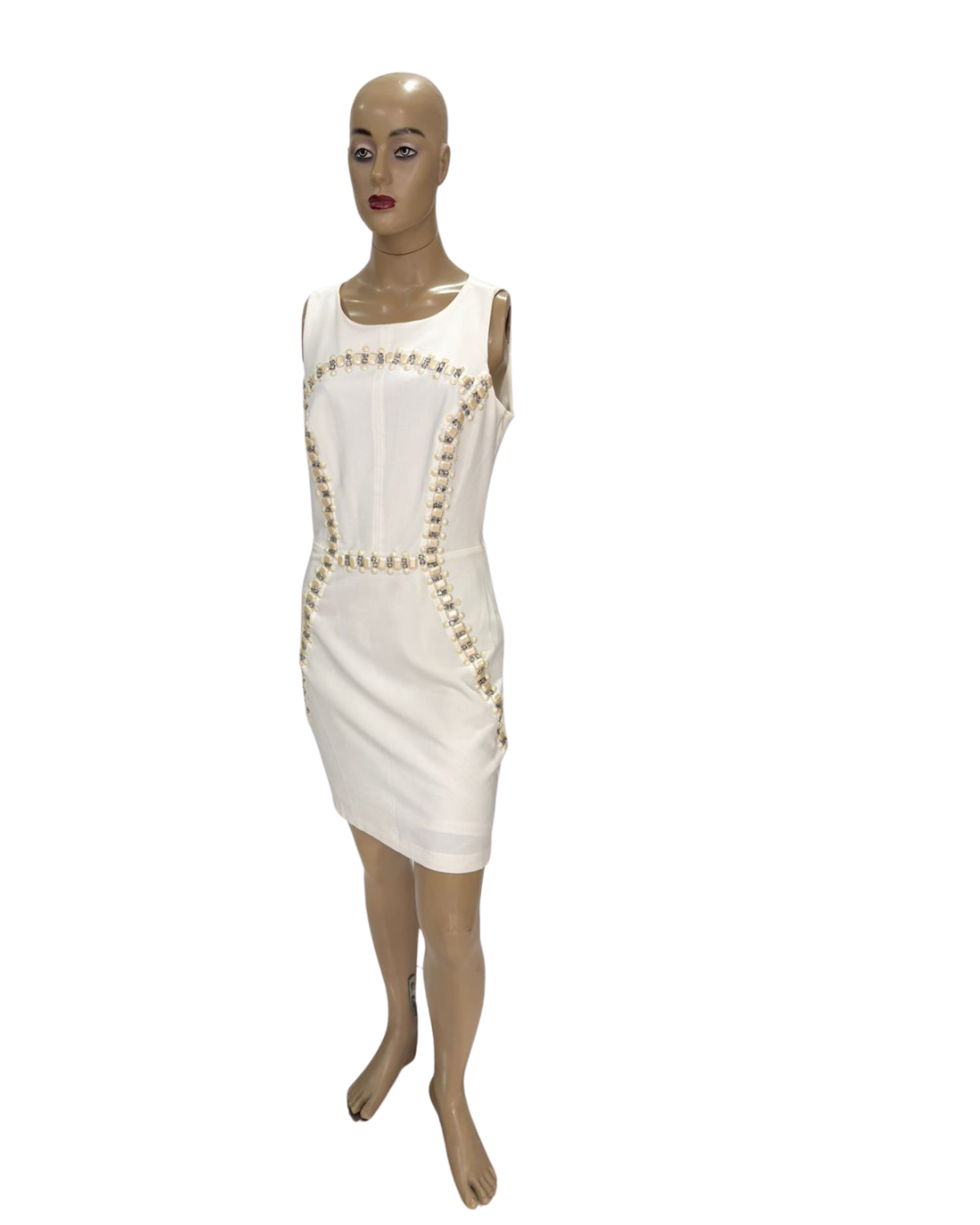 Vestido de Festa Creme com aplicação prata e ouro. TAM PP