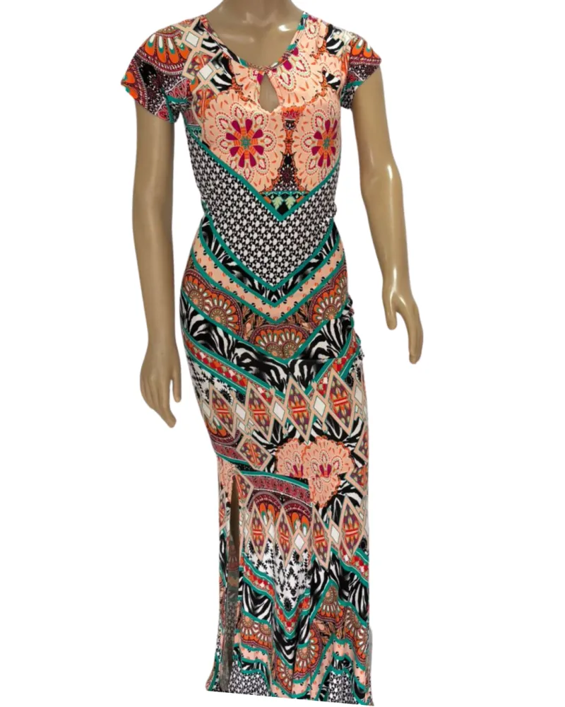 Vestido Longo Malha - estampado com abertura lateral (TAM P)