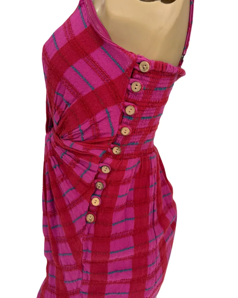 Vestido Curto Casual Chique Fundo Pink com listas vermelhas (TAM PP)